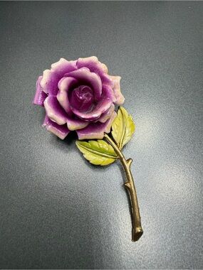 👍50%off Vintage JJ Mauve Rose Brooch #56sb